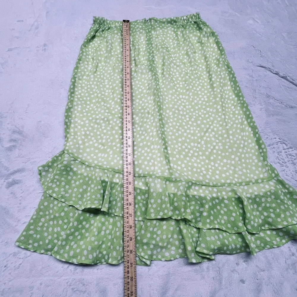 Cato Woman Polka Dot Plus Size Midi Skirt 14/16W Green Polyester Ruffle‎ Hem